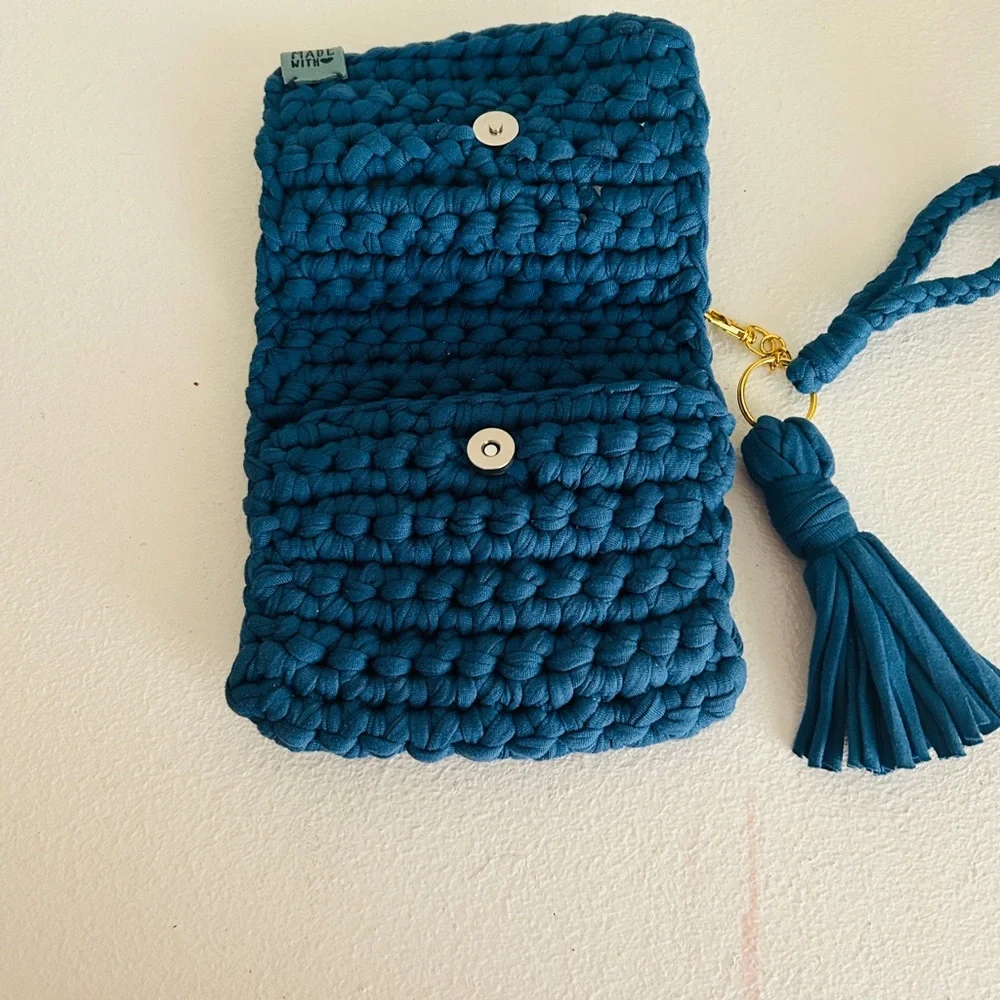 Handcrafted Navy Crocheted Clutch with Tassel Accent